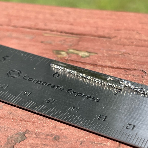 Solid 14k White Gold and Natural Diamond Linear Bar or Stick Pendant - Picture 6 of 6